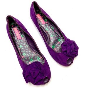 Hersey Johnson Purple Velvet Rosette Flats US 7